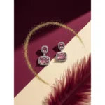 Women's Brass Silver Plated Drop Earrings (Pink) - Image 5