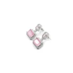Women's Brass Silver Plated Drop Earrings (Pink) - Image 2