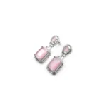 Women's Brass Silver Plated Drop Earrings (Pink) - Image 2