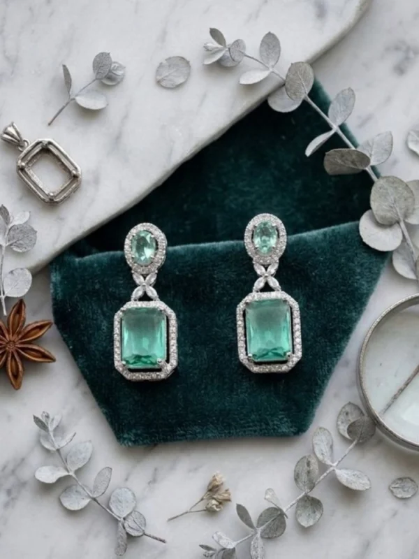 Women's Brass Silver Plated Drop Earrings (Green)