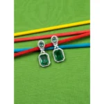 Women's Brass Silver Plated Drop Earrings (Green) - Image 4