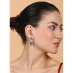 Women's Brass Silver Plated Drop Earrings (Green) - Image 3