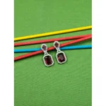 Women's Brass Silver Plated Drop Earrings (Red) - Image 4