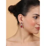 Women's Brass Silver Plated Drop Earrings (Red) - Image 3