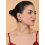 Women's Brass Silver Plated Drop Earrings (Red) - Image 2