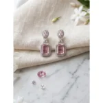 Women's Brass Silver Plated Drop Earrings (Pink)