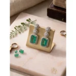 Women's Brass Silver Plated Drop Earrings (Green)