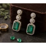 Women's Brass Silver Plated Drop Earrings (Green) - Image 3
