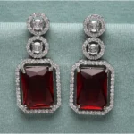 Women's Brass Silver Plated Drop Earrings (Red) - Image 2