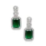 Women's Brass Silver Plated Drop Earrings (Green) - Image 3