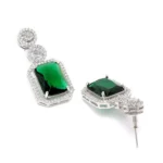Women's Brass Silver Plated Drop Earrings (Green) - Image 2
