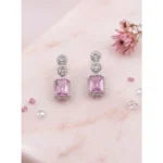 Women's Brass Silver Plated Drop Earrings (Pink)