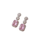 Women's Brass Silver Plated Drop Earrings (Pink) - Image 5