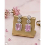 Women's Brass Silver Plated Drop Earrings (Pink) - Image 4