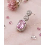 Women's Brass Silver Plated Drop Earrings (Pink) - Image 3