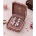 Women's Brass Silver Plated Drop Earrings (Pink) - Image 2