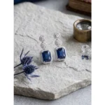 Women's Brass Silver Plated Drop Earrings (Blue)