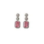 Women's Brass Silver Plated Drop Earrings (Pink) - Image 2