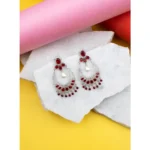 Women's Brass Silver Plated Chandbali Earrings (Red) - Image 5