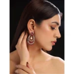 Women's Brass Silver Plated Chandbali Earrings (Red) - Image 3