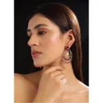 Women's Brass Silver Plated Chandbali Earrings (Red) - Image 2