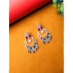 Women's Brass Silver Plated Chandbali Earrings (Multicolor) - Image 5