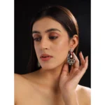 Women's Brass Silver Plated Chandbali Earrings (Multicolor) - Image 3