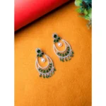 Women's Brass Silver Plated Chandbali Earrings (Green) - Image 5