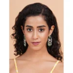 Women's Brass Silver Plated Chandbali Earrings (Green) - Image 3