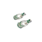 Women's Brass Silver Plated Chandbali Earrings (Green) - Image 2