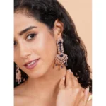 Women's Brass Silver Plated Drop Earrings (Blue) - Image 4