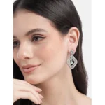 Women's Brass Silver Plated Drop Earrings (Turquoise) - Image 4