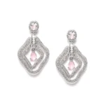 Women's Brass Silver Plated Drop Earrings (Pink) - Image 5