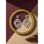 Women's Brass Silver Plated Drop Earrings (Pink) - Image 4
