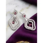Women's Brass Silver Plated Drop Earrings (Red)