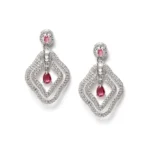 Women's Brass Silver Plated Drop Earrings (Red) - Image 5
