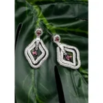 Women's Brass Silver Plated Drop Earrings (Red) - Image 4