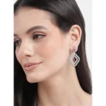 Women's Brass Silver Plated Drop Earrings (Red) - Image 3