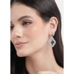 Women's Brass Silver Plated Drop Earrings (Blue) - Image 3