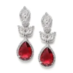 Women's Brass Silver Plated Drop Earrings (Red) - Image 5