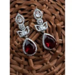 Women's Brass Silver Plated Drop Earrings (Red) - Image 4