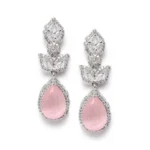 Women's Brass Silver Plated Drop Earrings (Pink) - Image 5