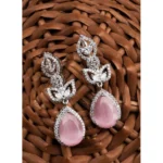Women's Brass Silver Plated Drop Earrings (Pink) - Image 4