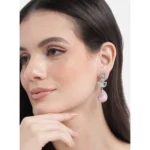 Women's Brass Silver Plated Drop Earrings (Pink) - Image 3