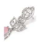 Women's Brass Silver Plated Drop Earrings (Pink) - Image 2