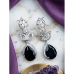 Women's Brass Silver Plated Drop Earrings (Blue)
