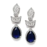 Women's Brass Silver Plated Drop Earrings (Blue) - Image 5