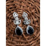 Women's Brass Silver Plated Drop Earrings (Blue) - Image 4