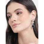 Women's Brass Silver Plated Drop Earrings (Blue) - Image 3