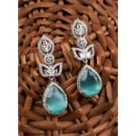 Women's Brass Silver Plated Drop Earrings (Turquoise) - Image 4